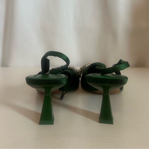 Zara Green Satin Women's Heels with Rhinestone Bow. - Picture 2 of 3